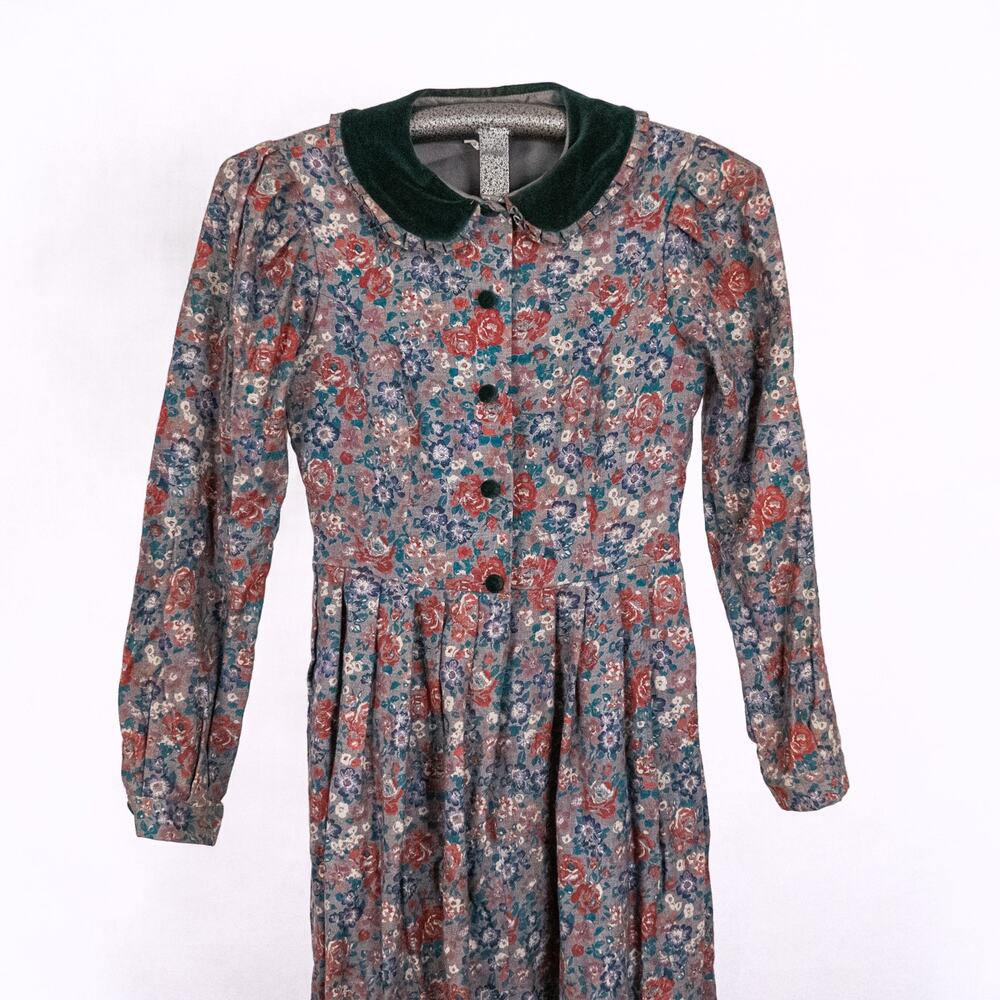 Vintage Laura Ashley Dress Floral Viyella Fabric US Size 8 Velvet Collar Cottage - Picture 2 of 9